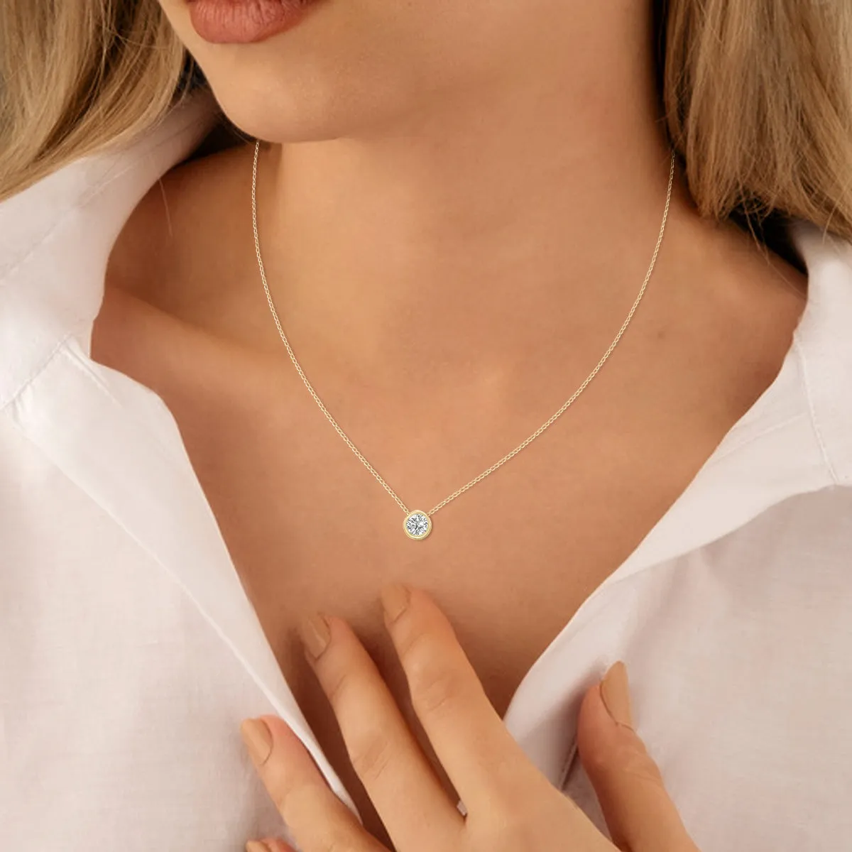 1/4 Carat Lab Grown Diamond Bezel Pendant In 14K Yellow Gold