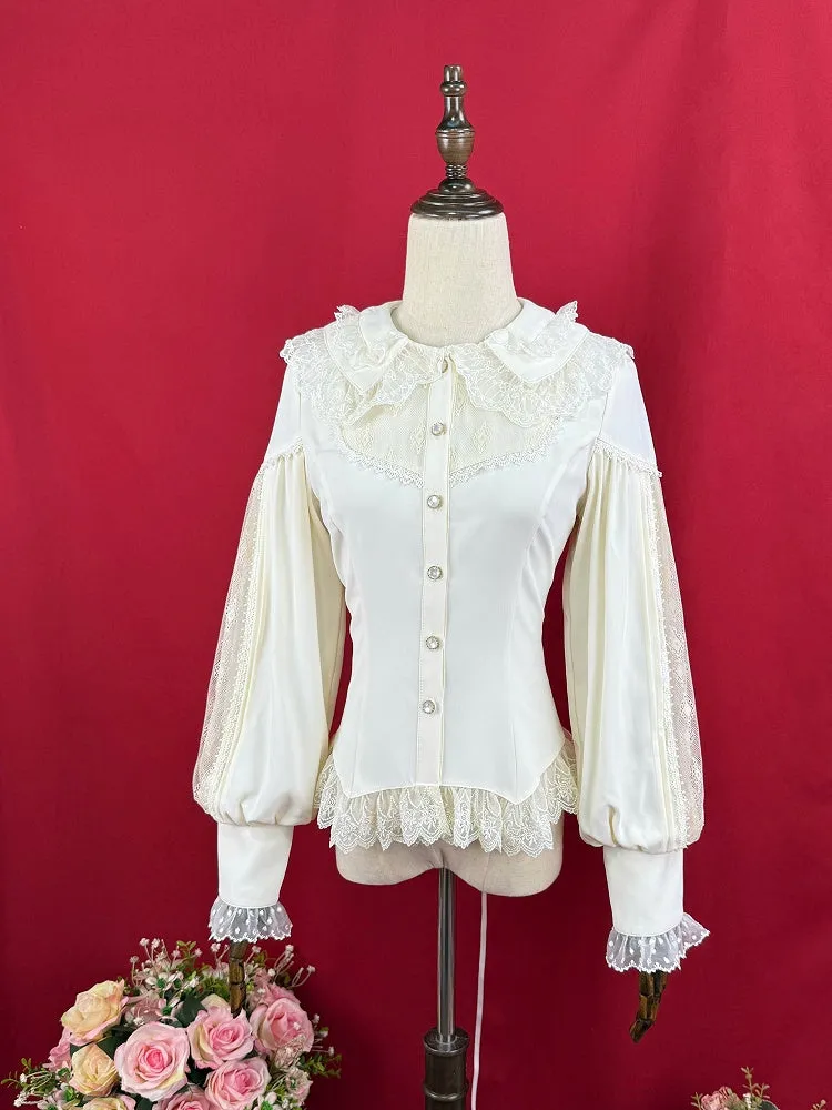 Apricot Double Layered Collar Elegant Long Slevees Shirt
