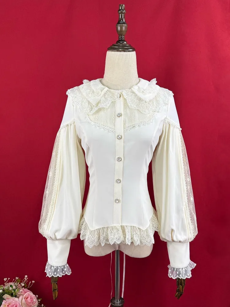 Apricot Double Layered Collar Elegant Long Slevees Shirt