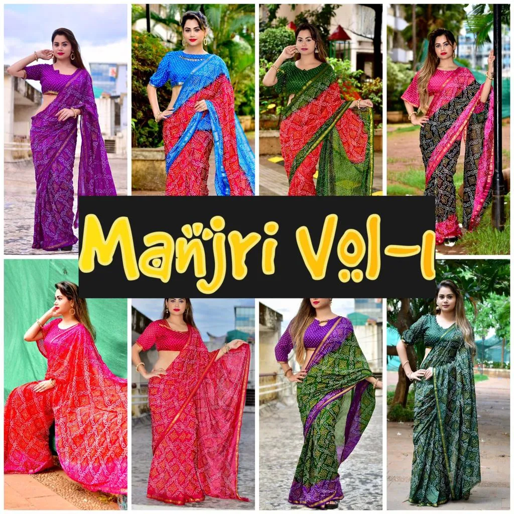 Beautiful Manjri Block Print Bandhani Saree