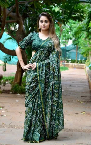 Beautiful Manjri Block Print Bandhani Saree