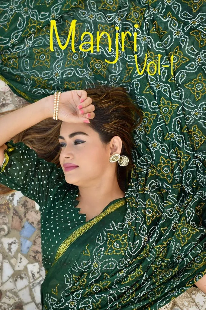 Beautiful Manjri Block Print Bandhani Saree