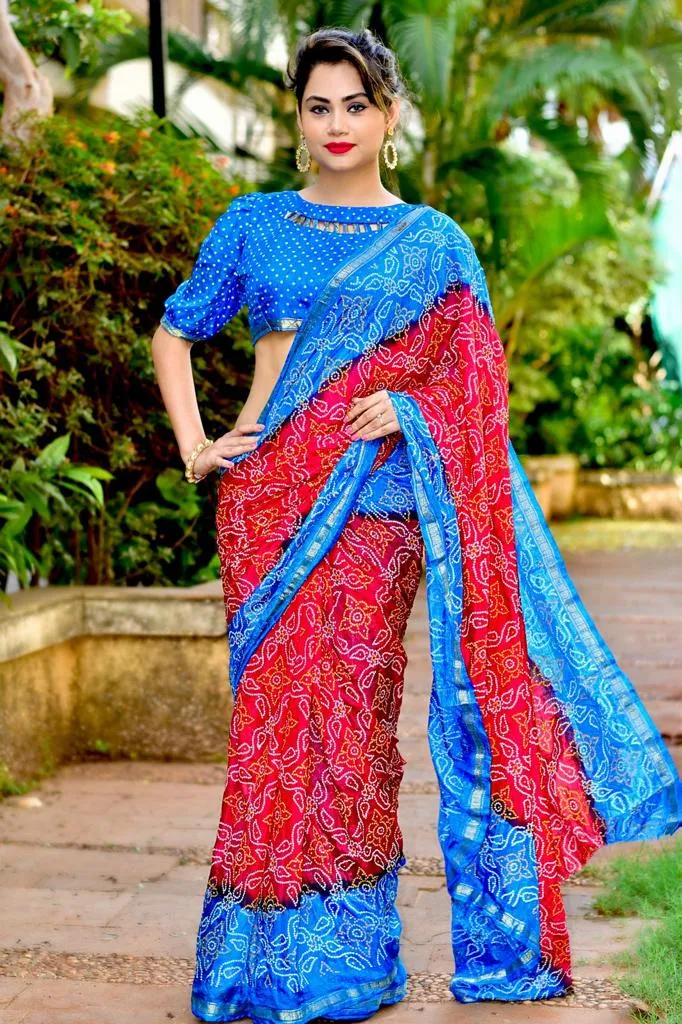 Beautiful Manjri Block Print Bandhani Saree