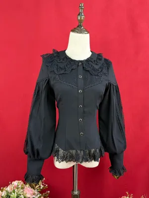 Black Double Layered Collar Elegant Long Slevees Shirt