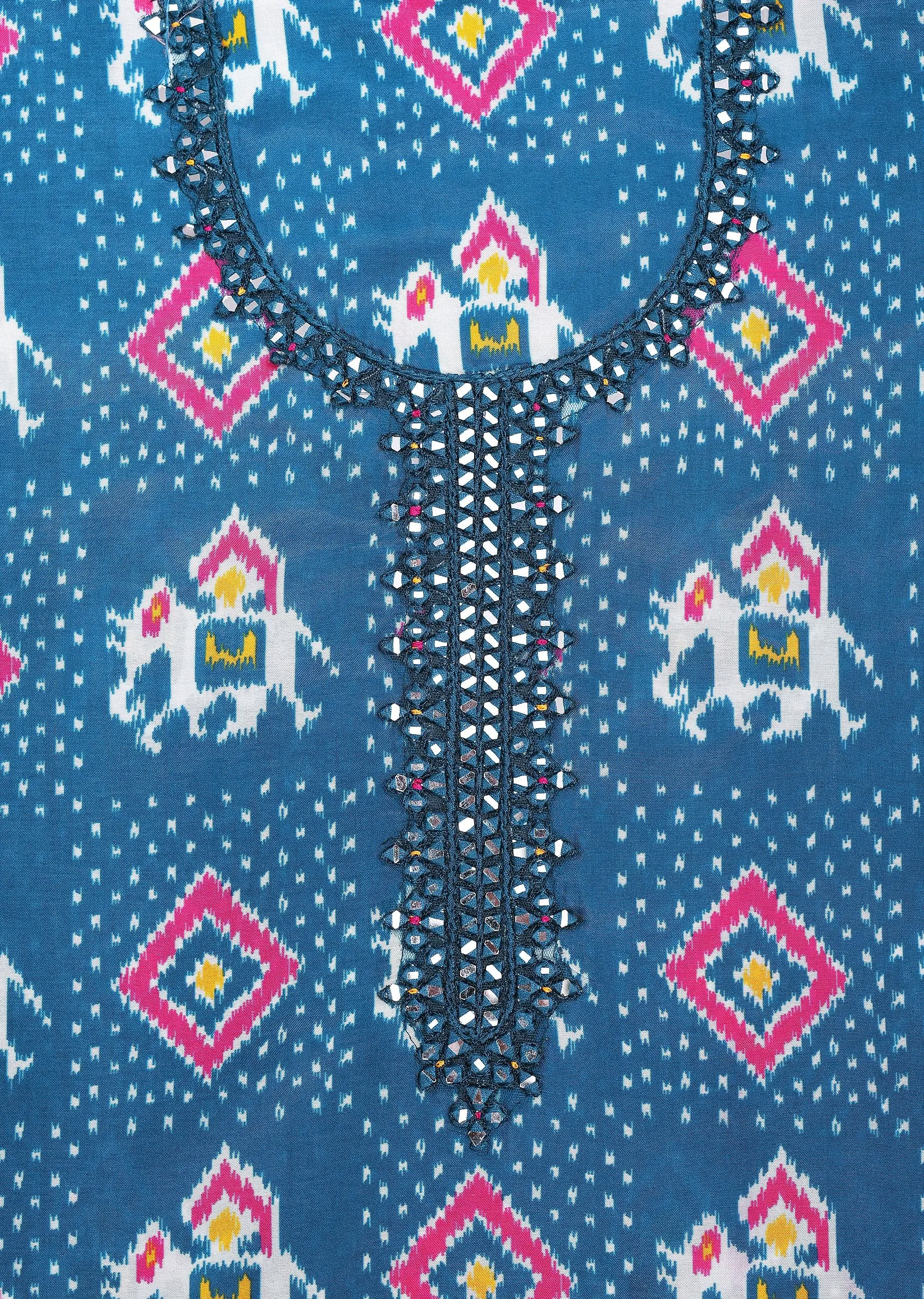 Blue And Pink Patola Printed Tussar Dress Material