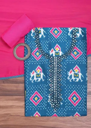Blue And Pink Patola Printed Tussar Dress Material