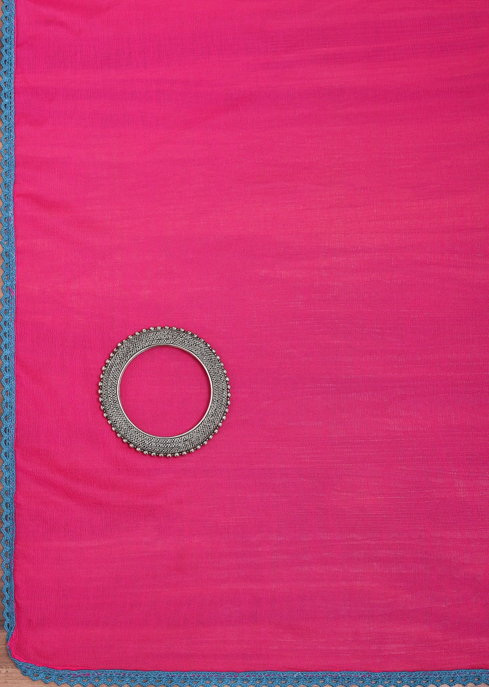 Blue And Pink Patola Printed Tussar Dress Material