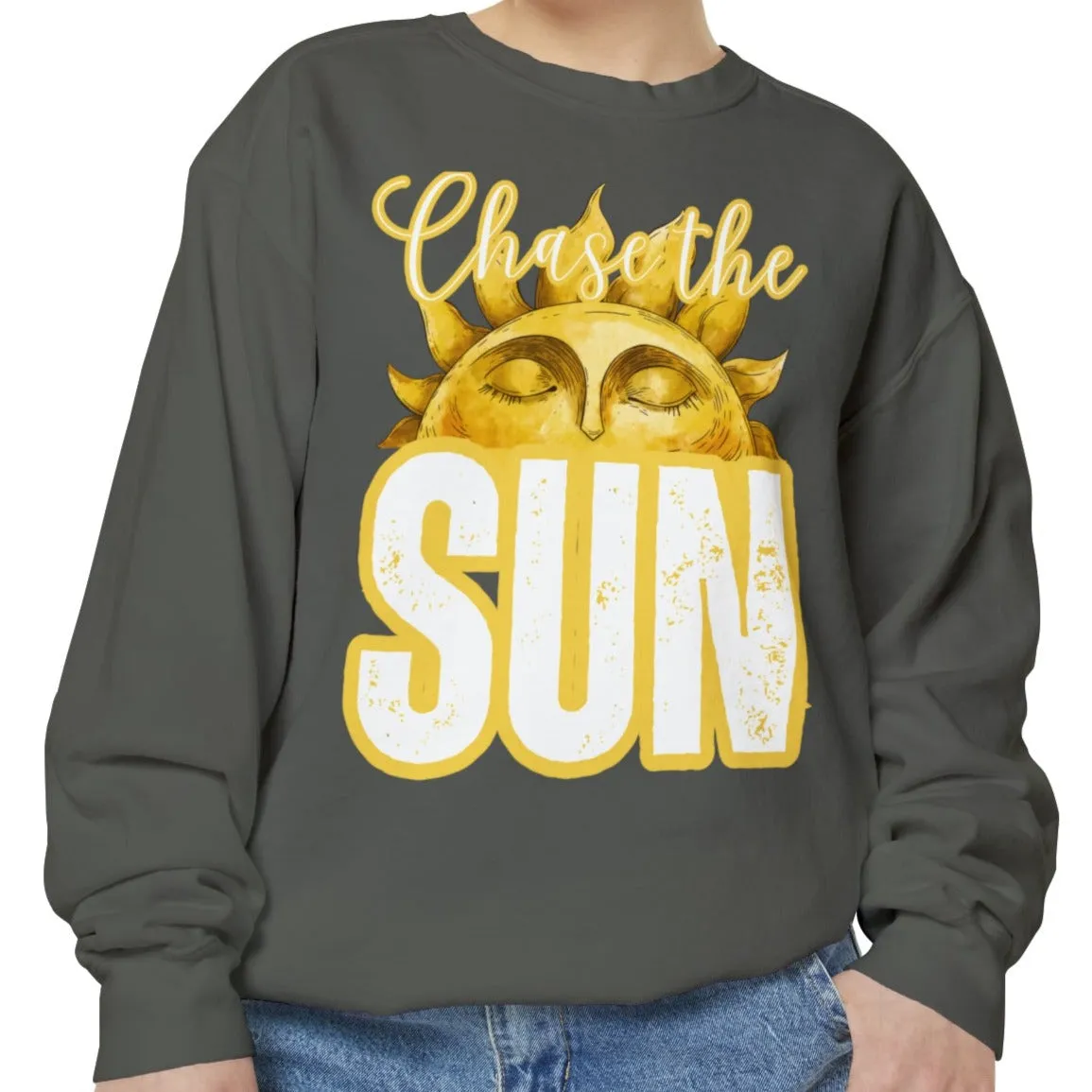 Chase the Sun Women's Comfort Colors Sweatshirt - Cozy and Inspirational