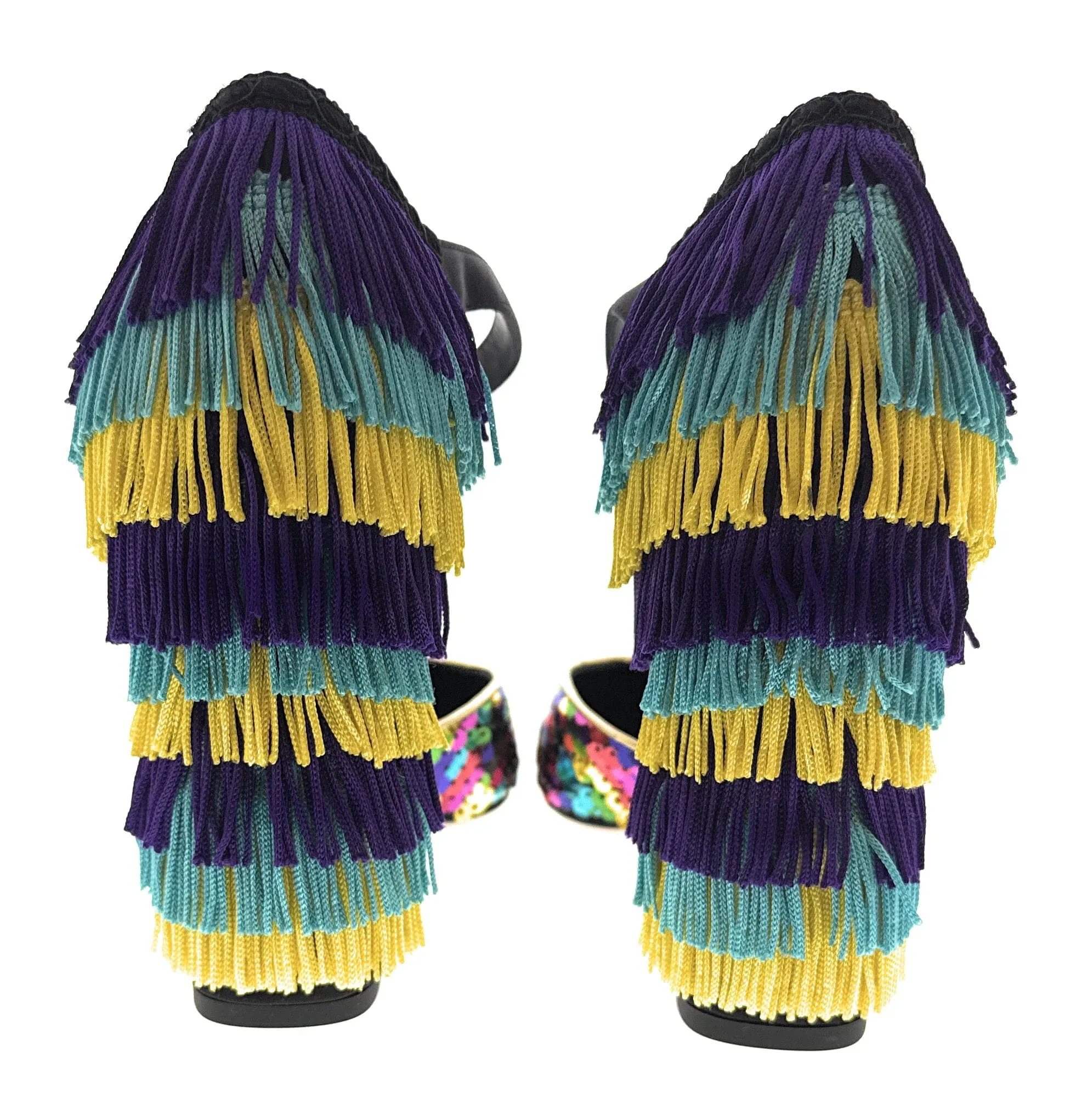 Dolce & Gabbana Multicolor Gold Rainbow SequinFringe Block Heels-EU36.5