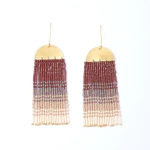 Handwoven Beaded Ombre Fringe Earrings Brown