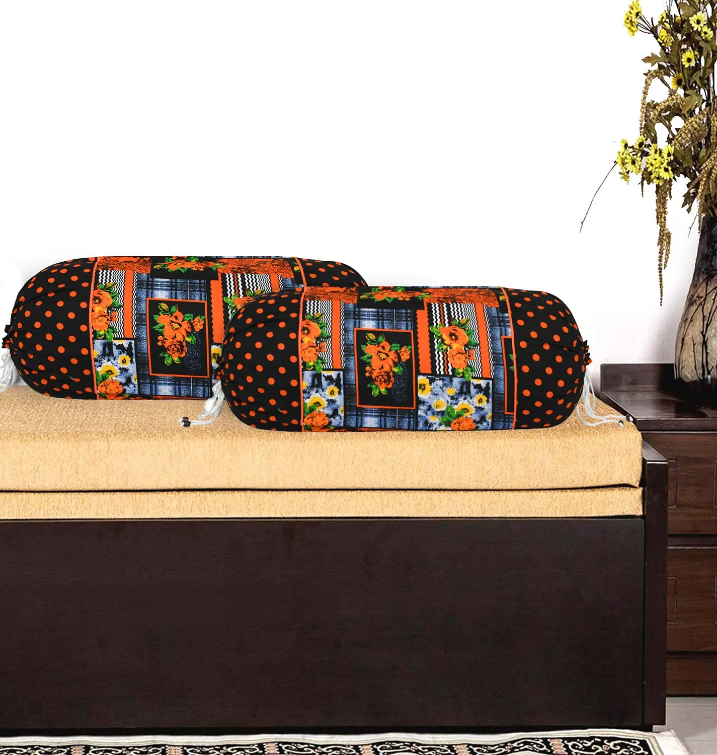 Kuber Industries Set of 2 Check Design Soft & Smooth Cotton Bolster Covers 16 x 30 inch (Black), Standard (HS_37_KUBMART020013)