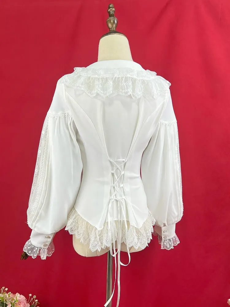 White Double Layered Collar Elegant Long Slevees Shirt