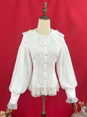 White Double Layered Collar Elegant Long Slevees Shirt