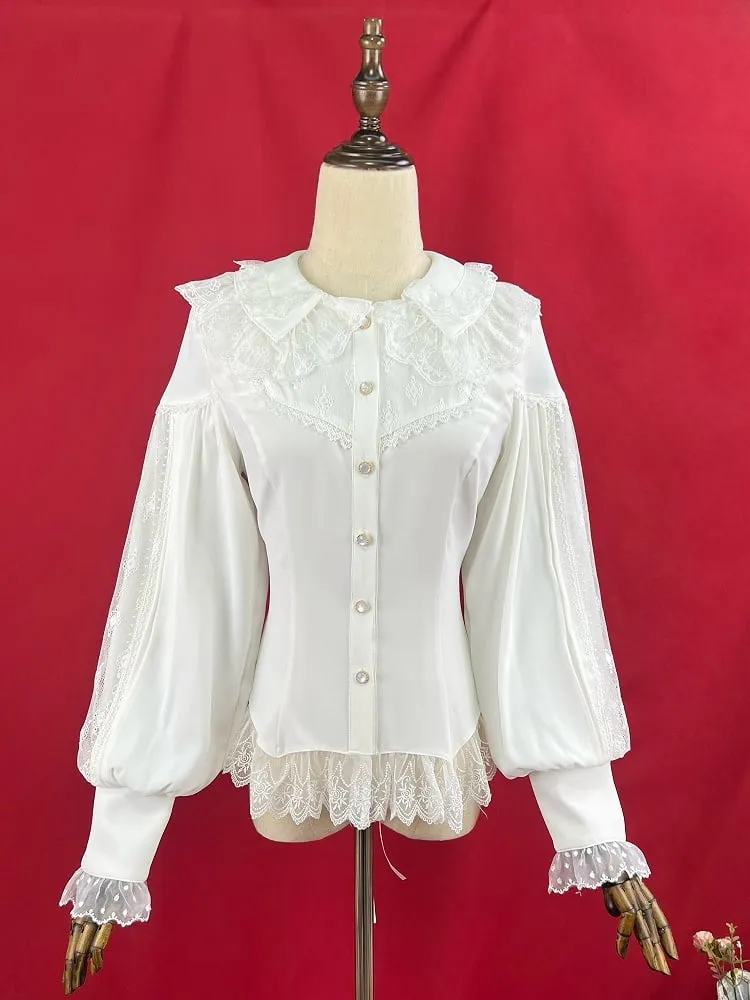 White Double Layered Collar Elegant Long Slevees Shirt