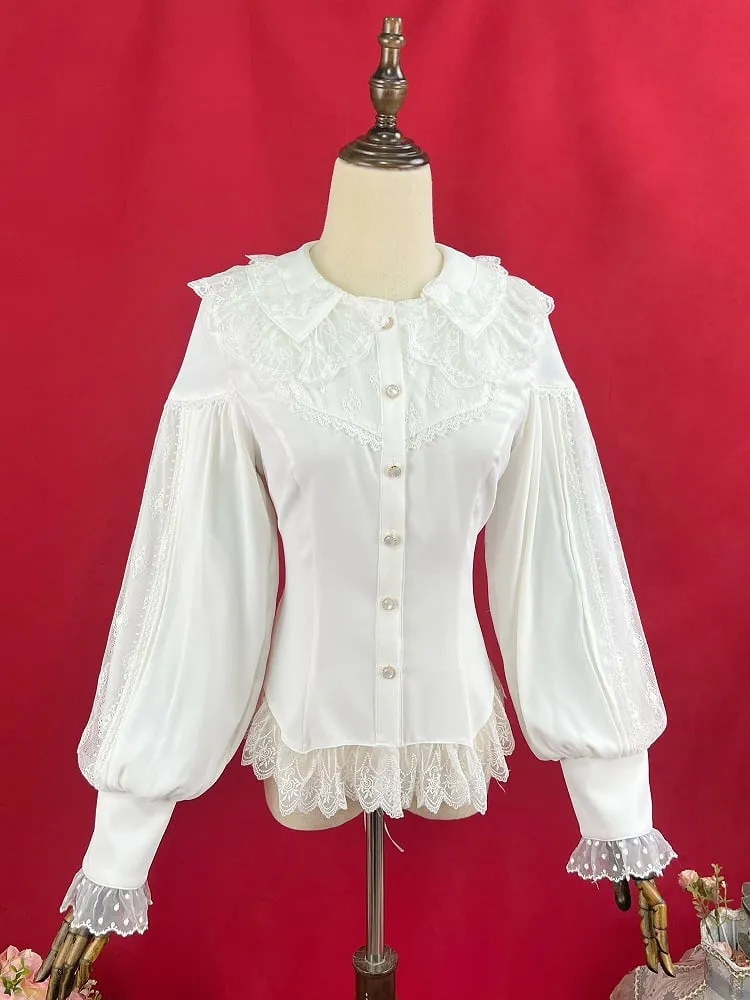 White Double Layered Collar Elegant Long Slevees Shirt